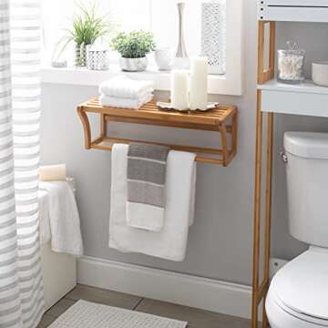 Stylish Bamboo Wall Mount Shelf with Towel Bars