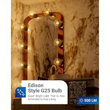 Sunco 6 Pack G25 Globe Light Bulbs LED Edison Vanity Light Bulbs for Bathroom, CRI90 4000K Cool White, Dimmable, 5W=60W, Clear Vintage Filament Globe, 500 Lumens, E26 Base Indoor Outdoor Clear – UL