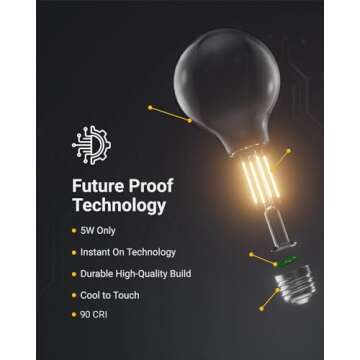 Sunco 6 Pack G25 Globe Light Bulbs LED Edison Vanity Light Bulbs for Bathroom, CRI90 4000K Cool White, Dimmable, 5W=60W, Clear Vintage Filament Globe, 500 Lumens, E26 Base Indoor Outdoor Clear – UL