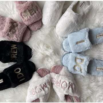Dearfoams Women's Bride and Bridesmaid Gifts I Do Crew Slippers for Wedding and Bachelorette Party, 𝖨 𝖣𝗈 𝖡𝗅𝗎𝖾, Medium