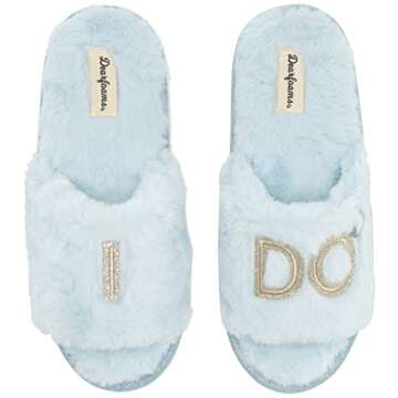 Dearfoams Women's Bride and Bridesmaid Gifts I Do Crew Slippers for Wedding and Bachelorette Party, 𝖨 𝖣𝗈 𝖡𝗅𝗎𝖾, Medium