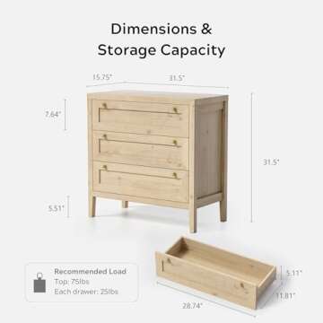 EYYTHUNG 3 Drawer Dresser Set of 2 for Bedroom, Modern Chest of Drawers with Golden Handles, Wood Tall Nightstand, Storage Dresser Cabinet Side Table for Living Room, Hallway, Light Oak