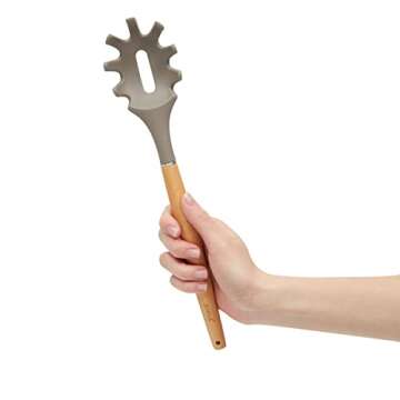 Juvale 7-Piece Silicone and Bamboo Kitchen Utensils Set with Holder for Cooking, Virtually Non-Stick w/Ladle, Slotted Turner & Spoon, Serving Spoon, Pasta Server, Spatula, Scratch-Resistant