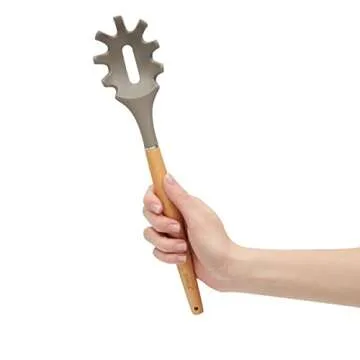 Juvale 7-Piece Silicone and Bamboo Kitchen Utensils Set with Holder for Cooking, Virtually Non-Stick w/Ladle, Slotted Turner & Spoon, Serving Spoon, Pasta Server, Spatula, Scratch-Resistant