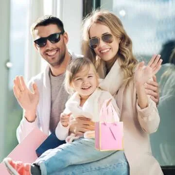 Yeaqee 50 Pcs Mini Metallic Paper Gift Bags with Handles 4x2.75x4.5'' Tiny Small Gift Bags with Thank You Tag for Wedding Favor Birthday Party Graduation Party Goodie Bridal Shower(Pink, Gold)