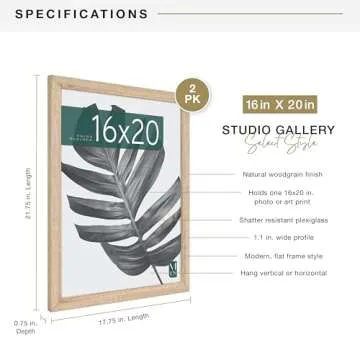 MCS Studio Gallery 16x20 Poster Frame Natural Woodgrain, Vertical & Horizontal Wall Hanging Large Picture Frame for Photos, Posters & Art Prints (2-Pack)