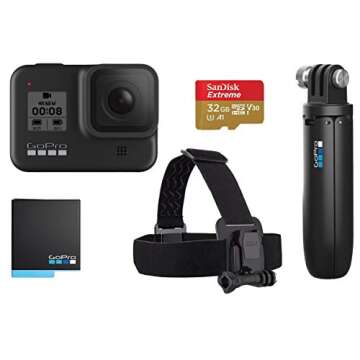 GoPro HERO8 Black Retail Bundle - Includes HERO8 Black Camera Plus Shorty, Head Strap, 32GB SD Card,...