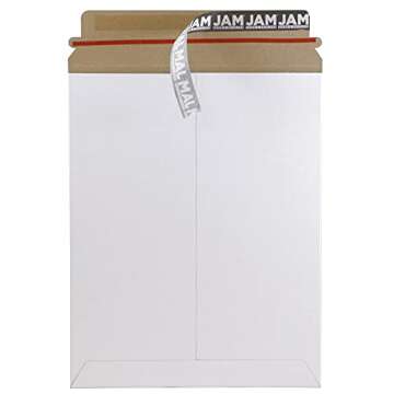 JAM PAPER Stay-Flat Photo Mailer Envelopes with Peel & Seal Closure - 9 x 11 1/2 - White - 6 Rigid Mailers/Pack