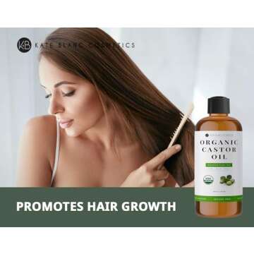 Kate Blanc Cosmetics Castor Oil 16oz - USDA Certified Organic. Cold-Pressed, 100% Pure, Hexane-Free. Promote Growth for Hair, Eyelashes, Eyebrows. Moisturizing For Dry Skin