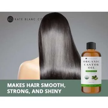 Kate Blanc Cosmetics Castor Oil 16oz - USDA Certified Organic. Cold-Pressed, 100% Pure, Hexane-Free. Promote Growth for Hair, Eyelashes, Eyebrows. Moisturizing For Dry Skin