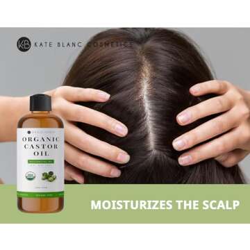 Kate Blanc Cosmetics Castor Oil 16oz - USDA Certified Organic. Cold-Pressed, 100% Pure, Hexane-Free. Promote Growth for Hair, Eyelashes, Eyebrows. Moisturizing For Dry Skin