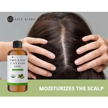 Kate Blanc Cosmetics Castor Oil 16oz - USDA Certified Organic. Cold-Pressed, 100% Pure, Hexane-Free. Promote Growth for Hair, Eyelashes, Eyebrows. Moisturizing For Dry Skin