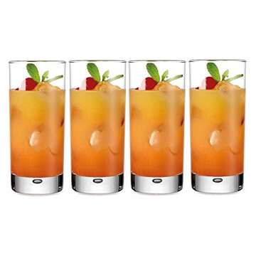 Monond PDTXCLS Heavy Base Highball Glasses 17 Ounce with S/S Straws, Clear Tall Barware Drinking Glasses for Water, Juice, Beer, Whiskey, and Cocktails - Set of 4