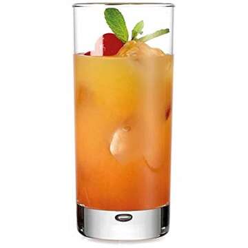 Monond PDTXCLS Heavy Base Highball Glasses 17 Ounce with S/S Straws, Clear Tall Barware Drinking Glasses for Water, Juice, Beer, Whiskey, and Cocktails - Set of 4