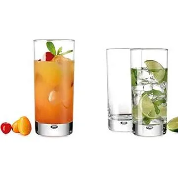 Monond PDTXCLS Heavy Base Highball Glasses 17 Ounce with S/S Straws, Clear Tall Barware Drinking Glasses for Water, Juice, Beer, Whiskey, and Cocktails - Set of 4