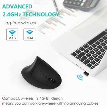 Lekvey Ergonomic Mouse, Wireless Mouse 2.4 GHz Optical Vertical Wireless Mice : Levels 6 Buttons, for Laptop, PC, Computer, Desktop, Notebook etc, Black