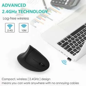Lekvey Ergonomic Mouse, Wireless Mouse 2.4 GHz Optical Vertical Wireless Mice : Levels 6 Buttons, for Laptop, PC, Computer, Desktop, Notebook etc, Black