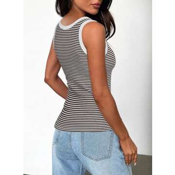 Darong Womens Sleeveless Racerback Fitted Striped Tank Top - Perfect for Summer Wear!