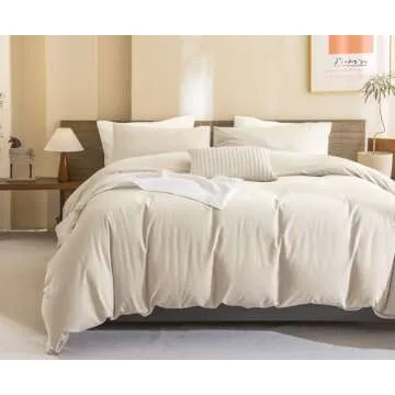 CozyTide Wheat Comforter Set for Queen Bed(90x90 Inch), 3 Pieces Solid Cotton Bedding Comforters & Sets, Soft Lightweight Fluffy Queen Bedding Set for All Season