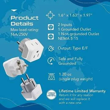 Compact Ceptics Travel Plug Adapter for Europe and Asia