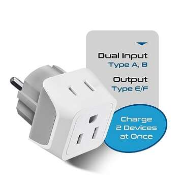 Compact Ceptics Travel Plug Adapter for Europe and Asia