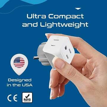 Compact Ceptics Travel Plug Adapter for Europe and Asia
