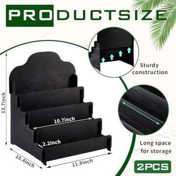 Barydat Tiered Greeting Card Display Stand Wooden Collector Rack Portable Birthday Card Display Wooden Photo Holder for Postcards Hair Clips(11.8 x 10.4 x 14.2 Inch,Black)