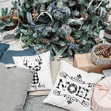 KACOPOL Christmas Buffalo Plaids Deer Christmas Tree Farmhouse Truck Noel Pillow Covers Throw Pillow Case Cushion Cover 18" X 18" Set of 4 Christmas Decorations (4 Pack Christmas Plaids)
