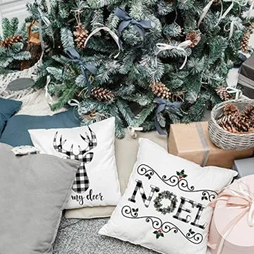KACOPOL Christmas Buffalo Plaids Deer Christmas Tree Farmhouse Truck Noel Pillow Covers Throw Pillow Case Cushion Cover 18" X 18" Set of 4 Christmas Decorations (4 Pack Christmas Plaids)