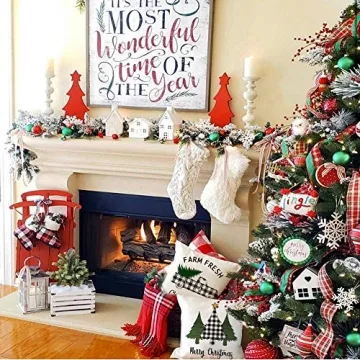 KACOPOL Christmas Buffalo Plaids Deer Christmas Tree Farmhouse Truck Noel Pillow Covers Throw Pillow Case Cushion Cover 18" X 18" Set of 4 Christmas Decorations (4 Pack Christmas Plaids)