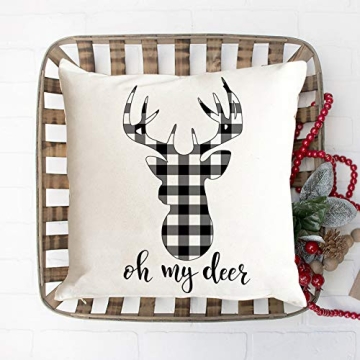 KACOPOL Christmas Buffalo Plaids Deer Christmas Tree Farmhouse Truck Noel Pillow Covers Throw Pillow Case Cushion Cover 18" X 18" Set of 4 Christmas Decorations (4 Pack Christmas Plaids)