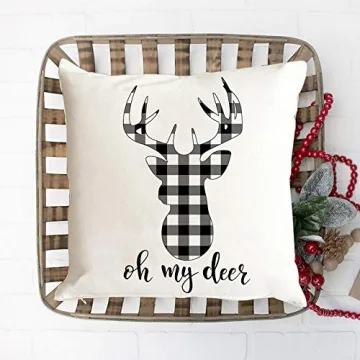 KACOPOL Christmas Buffalo Plaids Deer Christmas Tree Farmhouse Truck Noel Pillow Covers Throw Pillow Case Cushion Cover 18" X 18" Set of 4 Christmas Decorations (4 Pack Christmas Plaids)