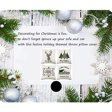 KACOPOL Christmas Buffalo Plaids Deer Christmas Tree Farmhouse Truck Noel Pillow Covers Throw Pillow Case Cushion Cover 18" X 18" Set of 4 Christmas Decorations (4 Pack Christmas Plaids)