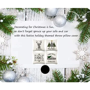 KACOPOL Christmas Buffalo Plaids Deer Christmas Tree Farmhouse Truck Noel Pillow Covers Throw Pillow Case Cushion Cover 18" X 18" Set of 4 Christmas Decorations (4 Pack Christmas Plaids)