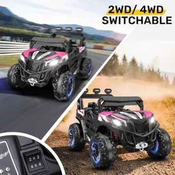ANPABO 24V 4X4 Ride on Car Truck w/Remote Control, 4WD/2WD Switchable Kids UTV, 19" Spacious Seat, 4...