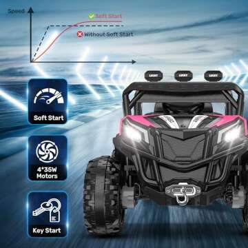 ANPABO 24V 4X4 Ride on Car Truck w/Remote Control, 4WD/2WD Switchable Kids UTV, 19" Spacious Seat, 4 Shock Absorbers, Soft Start, Music Player, Electric Car for Kids Ages 3+(Pink)