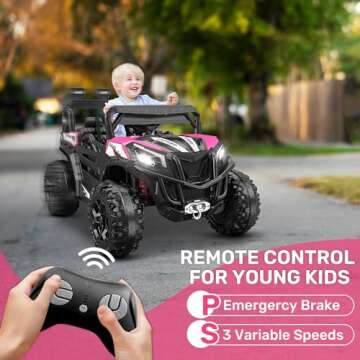 ANPABO 24V 4X4 Ride on Car Truck w/Remote Control, 4WD/2WD Switchable Kids UTV, 19" Spacious Seat, 4 Shock Absorbers, Soft Start, Music Player, Electric Car for Kids Ages 3+(Pink)