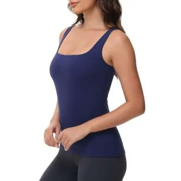 Women Tummy Control Shapewear Tank Tops Seamless Square Neck Compression Tops Slimming Body Shaper Camisole Navy Blue
