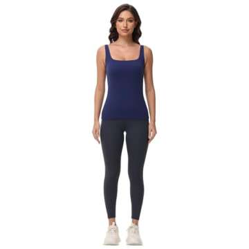 Women Tummy Control Shapewear Tank Tops Seamless Square Neck Compression Tops Slimming Body Shaper Camisole Navy Blue