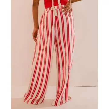 EZAPINE Women's Striped Wide Leg Palazzo Lounge Pants - Stylish, Comfy, Versatile
