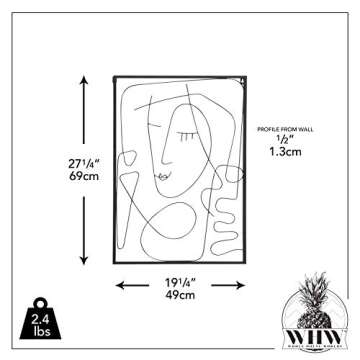 WHW Whole House Worlds Modernist Home Picasso-ist Abstract Studio Woman, Framed Wall Sculpture, Squiggle Lines, Matte Finish, Black Iron, Metal, 27.25 Inches