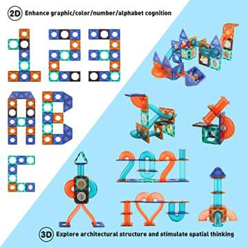 Magnetic Tiles Marble Run for Kids, 98PCS Clear 3D Building Blocks Set Race Track Toy Construction Kit Castle Building Blocks for Toddlers Kids Aged 3 4 5 6 7 8 9 10+ Years Old