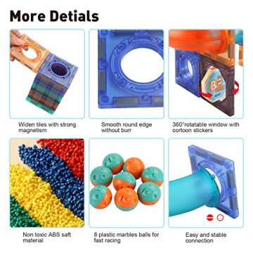 Magnetic Tiles Marble Run for Kids, 98PCS Clear 3D Building Blocks Set Race Track Toy Construction Kit Castle Building Blocks for Toddlers Kids Aged 3 4 5 6 7 8 9 10+ Years Old