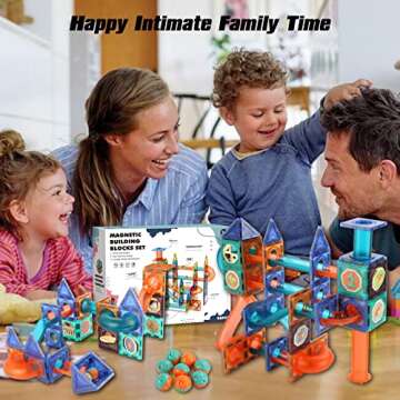 Magnetic Tiles Marble Run for Kids, 98PCS Clear 3D Building Blocks Set Race Track Toy Construction Kit Castle Building Blocks for Toddlers Kids Aged 3 4 5 6 7 8 9 10+ Years Old