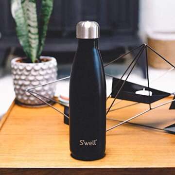 S'well Stainless Steel Water Bottle - 17 Fl Oz - Soft Touch Black - Triple-Layered Vacuum-Insulated Containers Keeps Drinks Cold for 36 Hours and Hot for 18 - BPA-Free - Perfect for the Go