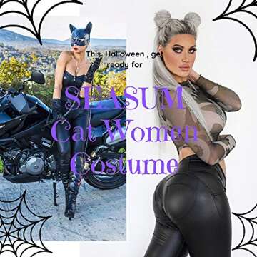 SEASUM Women's Faux Leather Leggings Pants PU Elastic Shaping Hip Push Up Black Sexy Stretchy High Waisted Tights L