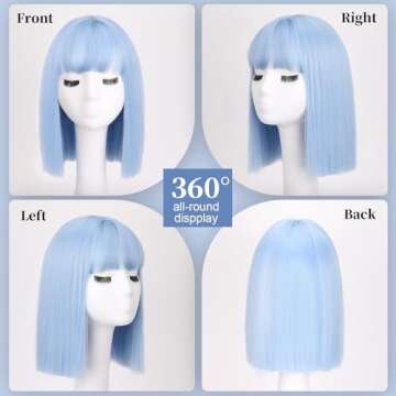 Light Blue Bob Wig with Bangs - Chic 12 Inch Synthetic Wig for Any Occasion