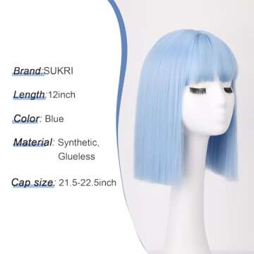 Light Blue Bob Wig with Bangs for Stylish Transformation