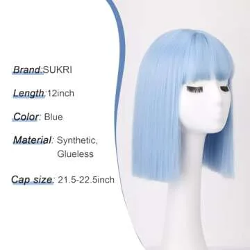 Light Blue Bob Wig with Bangs for Stylish Transformation