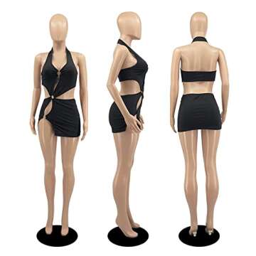 CLO ICOOL Womens Sexy Bodycon Dresses Wraps Halter Neck Party Outfit Clubwear Mini Dress,Black,Large